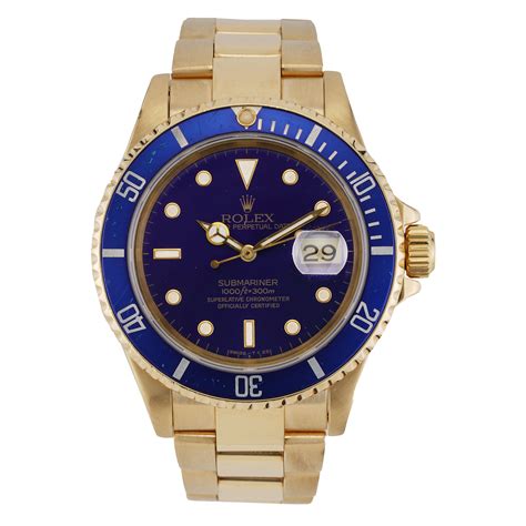 rolex submariner ss and 18k ruby preowned|Rolex 16618 gold submariner blue.